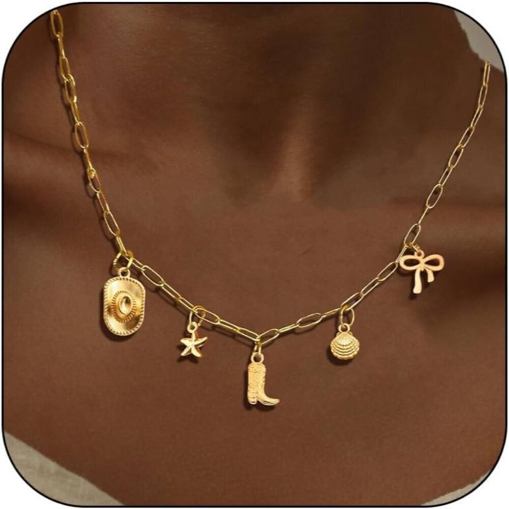 JAVARNV Gold Necklace Cowgirl Charm Western & Boho Jewelry for Country Outfits